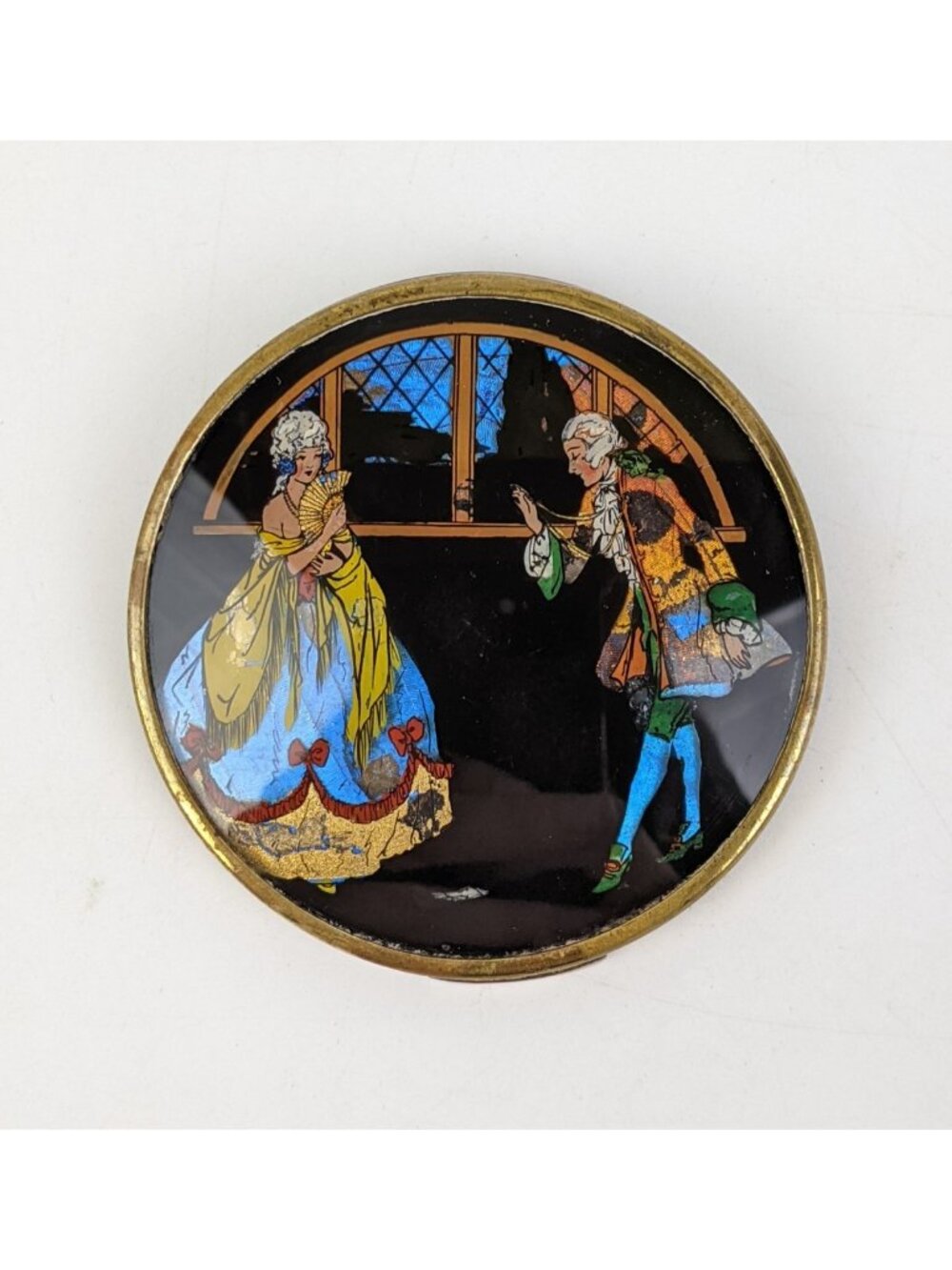 Thomas L Mott Reverse Painted Brooch Pin Brass Backing England 1910-1930